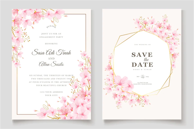Free Vector | Watercolor cherry blossom floral and leaves card set