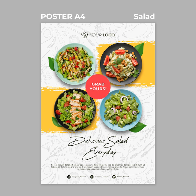 Free PSD | Poster template for healthy salad lunch