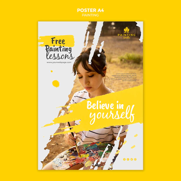 Free PSD | Painting flyer template with photo