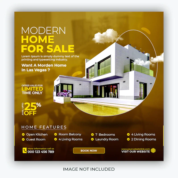 Free PSD | Real estate house property instagram post or square web banner promo template
