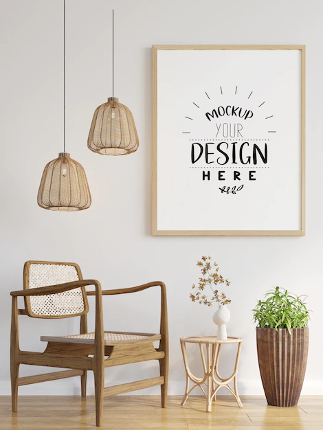 Free PSD | Poster frame in living room  mockup