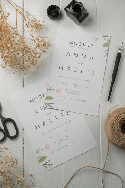 Free PSD | Wedding table with invitation mockup