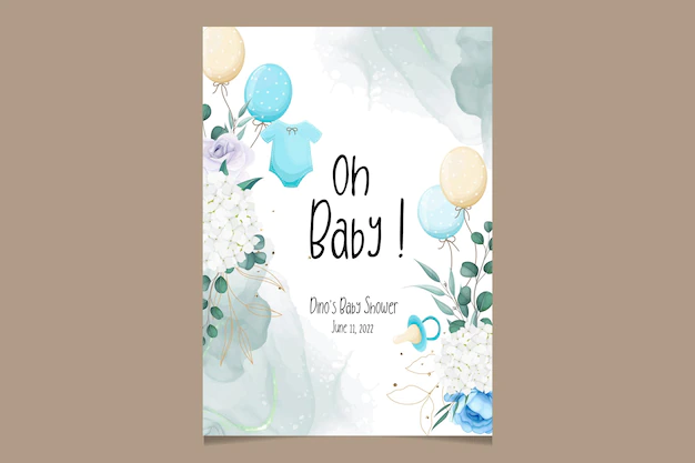 Free Vector | Elegant cute baby shower invitation card with beautiful floral