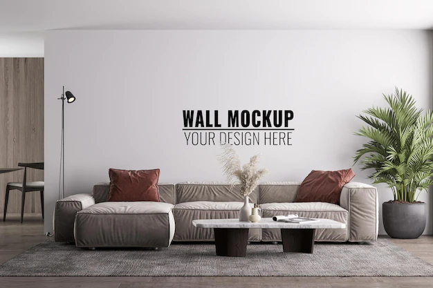 Free PSD | Interior modern living room wall mockup