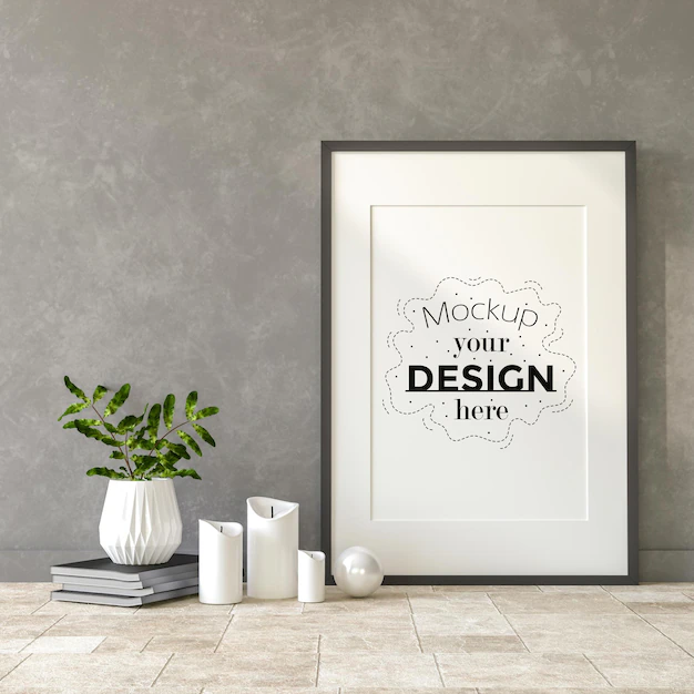 Free PSD | Poster frame in living room  mockup