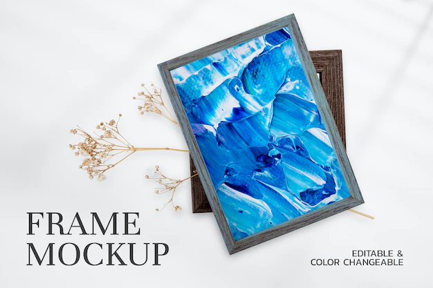 Free PSD | Wooden picture frame mockup psd with colorful painting