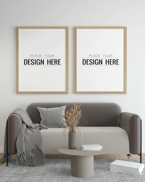 Free PSD | Poster frame in living room mock up