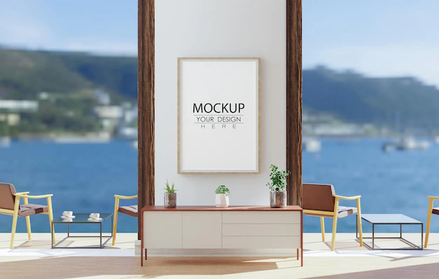 Free PSD | Wall art mockup, canvas frame in living room