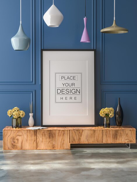 Free PSD | Poster frame in living room mockup