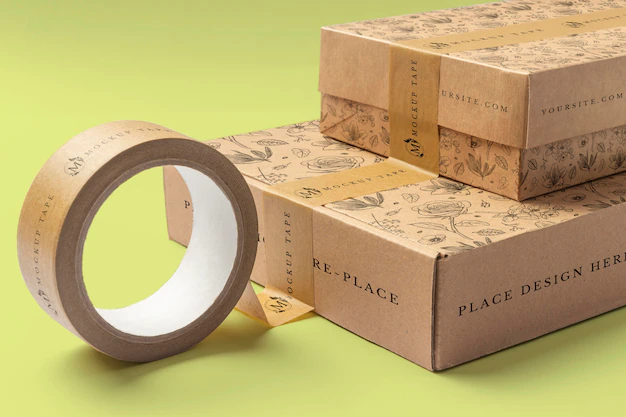Free PSD | Packing tape mockup in real context