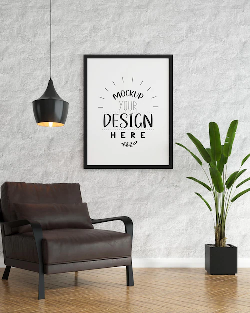 Free PSD | Poster frame in living room mockup