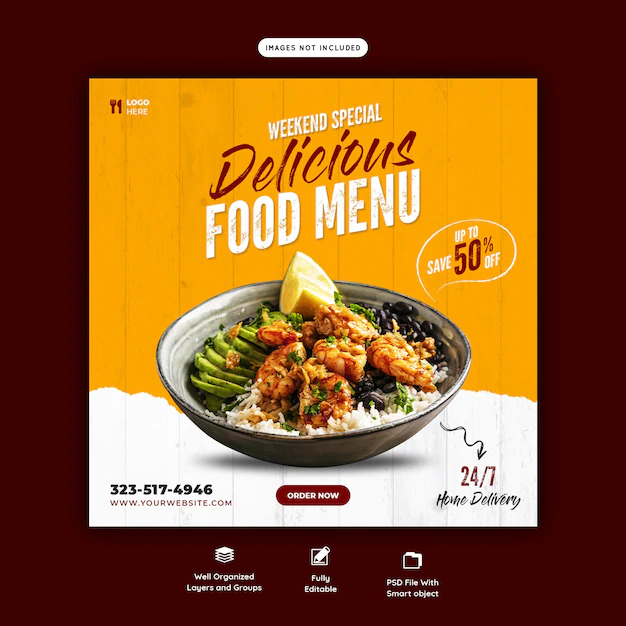 Free PSD | Food menu and restaurant social media banner template