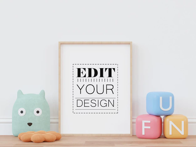 Free PSD | Poster frame in kids room psd mockup