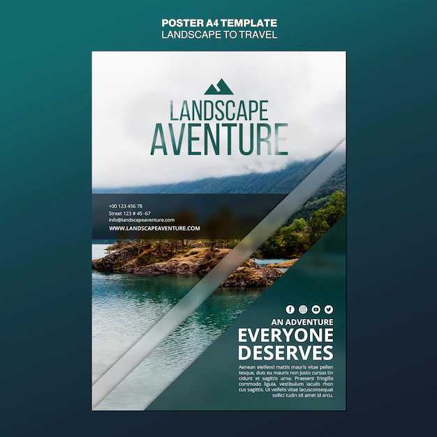 Free PSD | Landscape for travel concept poster template