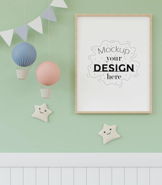 Free PSD | Poster frame in kids room psd mockup