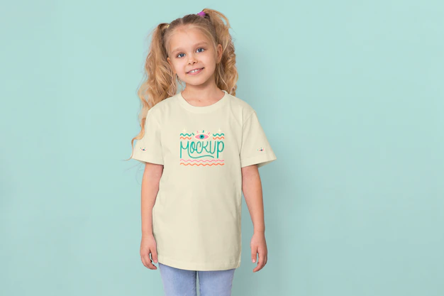 Free PSD | Kid wearing tshirt mockup design