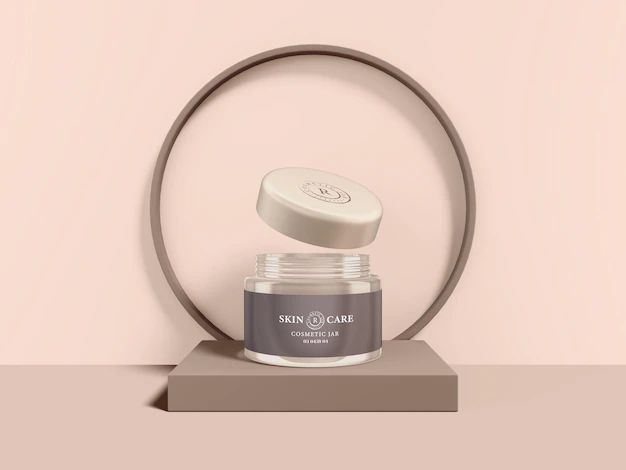 Free PSD | Glossy glass cosmetic cream container branding mockup