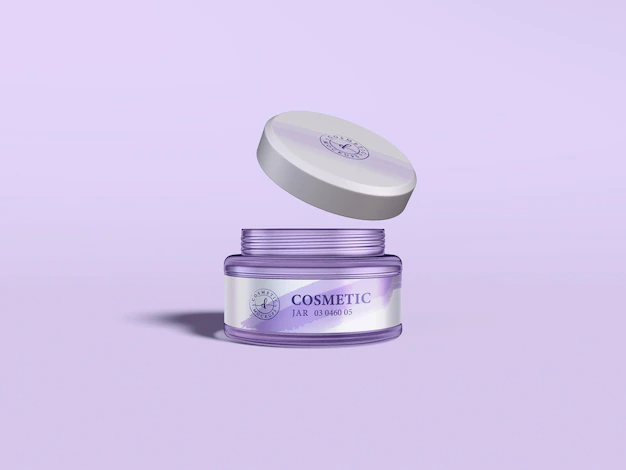 Free PSD | Transparent glossy glass cosmetic cream container branding mockup