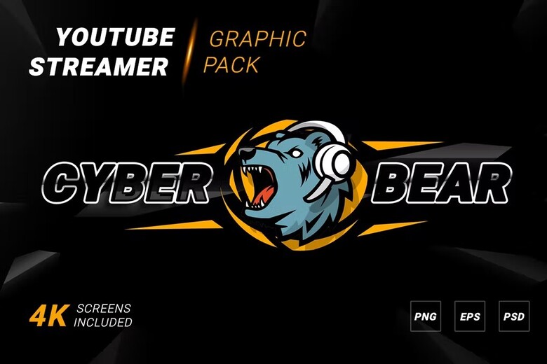 Cyber bear logotype with banner free download