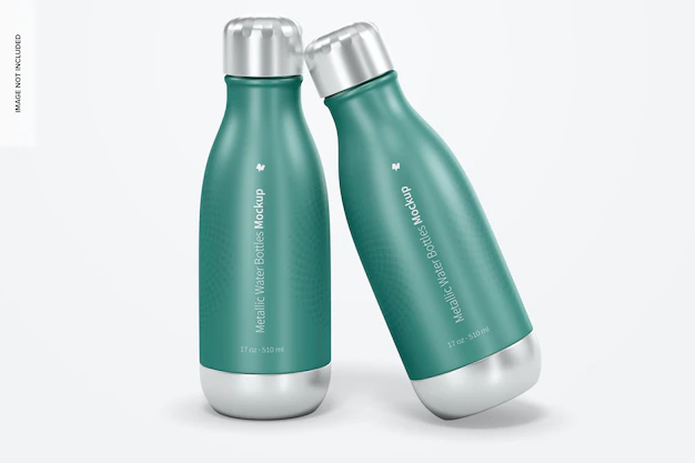Free PSD | 17 oz metallic water bottles mockup, front view