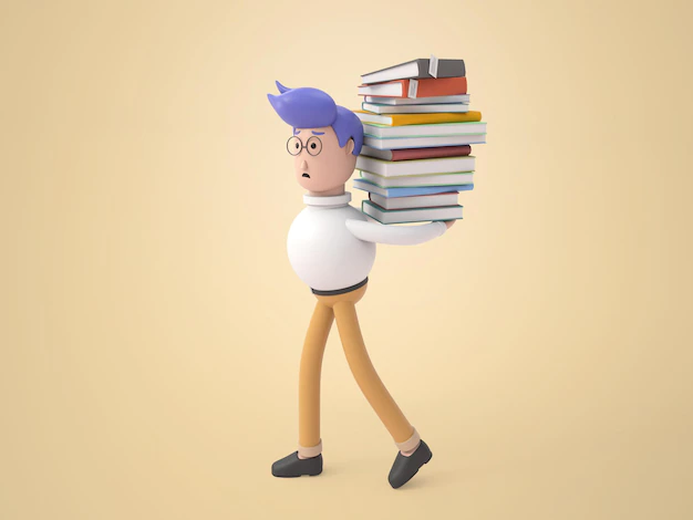Free PSD | 3d cartoon man carrying a lot of books