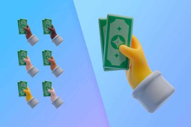 Free PSD | 3d collection with hands holding banknotes