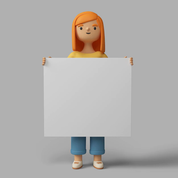 Free PSD | 3d female character holding blank placard