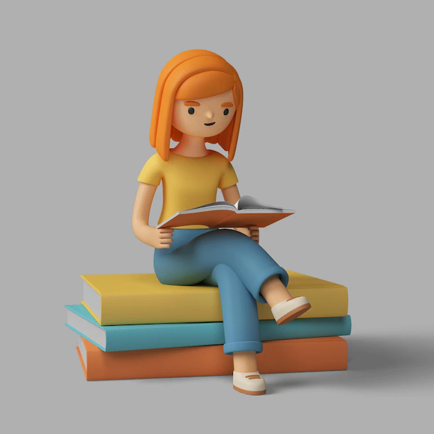 Free PSD | 3d female character reading a book