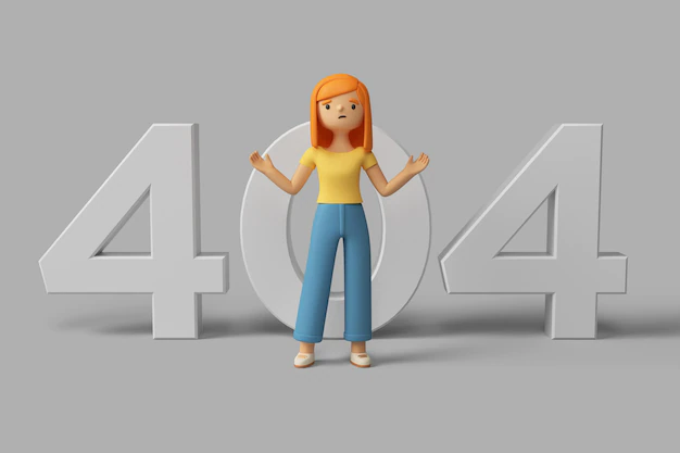 Free PSD | 3d female character with 404 error message