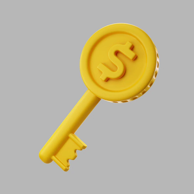 Free PSD | 3d golden key with dollar coin