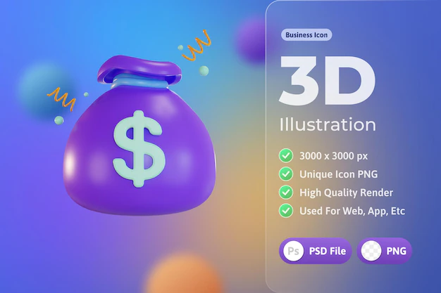Free PSD | 3d icon business, money sack