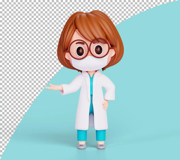 Free PSD | 3d illustration cute woman doctor cartoon character presentation copy space healthcare and medical banner