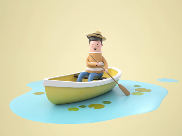 Free PSD | 3d illustration man rowing a boat rendering
