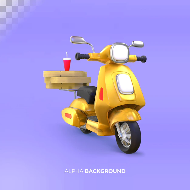 Free PSD | 3d illustration of delivery scooter with pizza boxes. 3d rendering