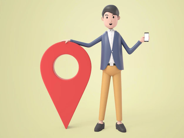 Free PSD | 3d illustration young businessman use smartphone application search location