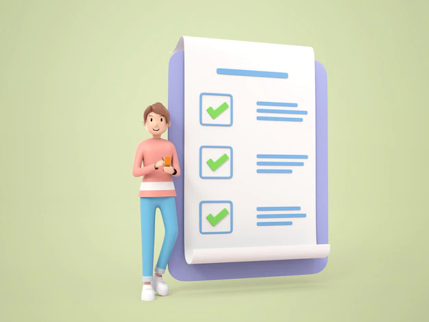 Free PSD | 3d illustration young man checking list to do rendering