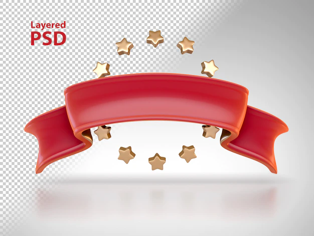 Free PSD | 3d red ribbon with golden stars