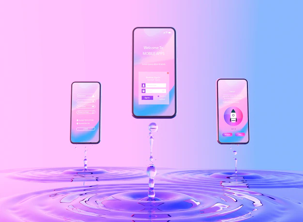 Free PSD | 3d smartphone with water effect