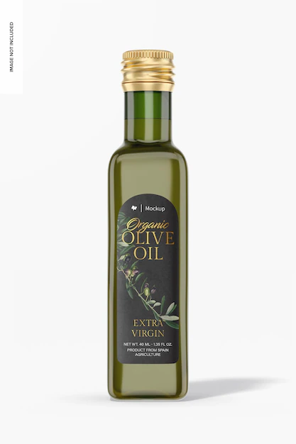 Free PSD | 40 ml olive oil bottle mockup, front view