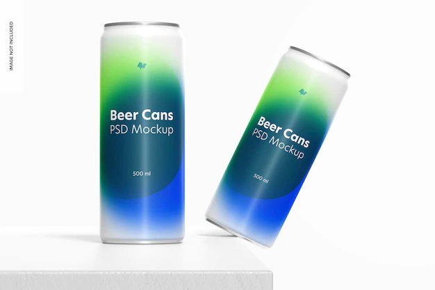Free PSD | 500ml beer cans mockup, falling