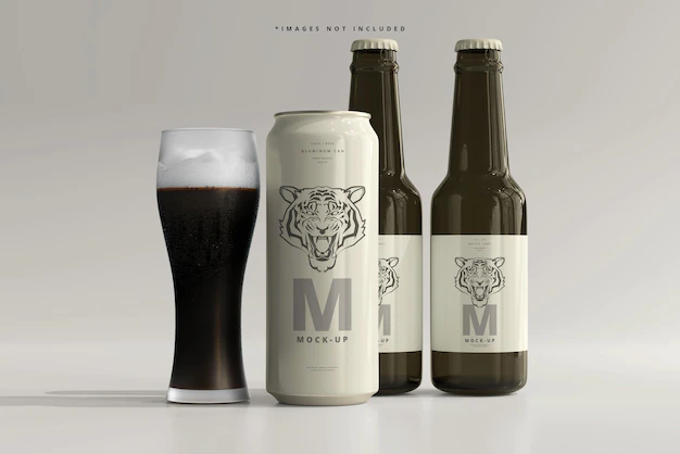 Free PSD | 500ml sleek soda or beer can with bottle mockup