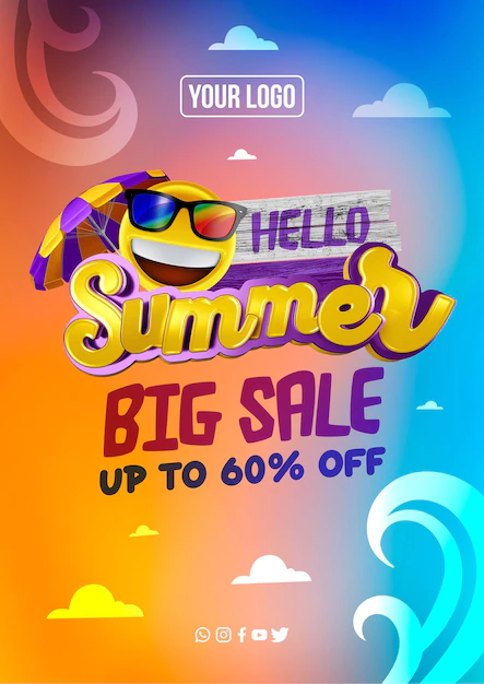 Free PSD | A4 template hello summer big sale up to 60 off