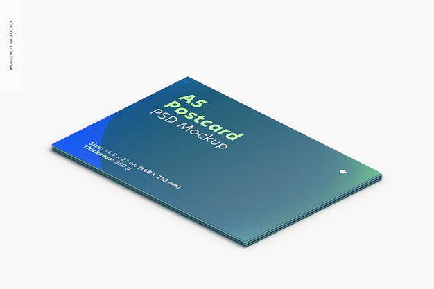 Free PSD | A5 postcard mockup, isometric stacked view