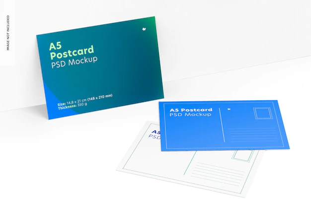 Free PSD | A5 postcards mockup, leaned