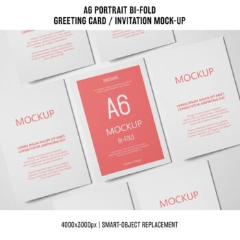 Free PSD | A6 bi-fold invitation card mockup