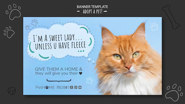 Free PSD | Adopt a friend banner template with photo of cat