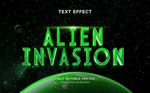 Free PSD | Alien invasion text effect design