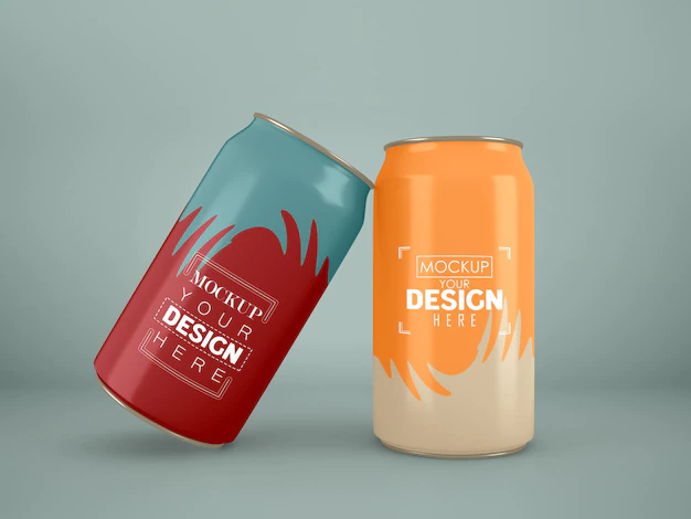 Free PSD | Aluminum, metal can package mockup for branding and identity.