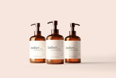 Free PSD | Amber glass pump bottle mockup