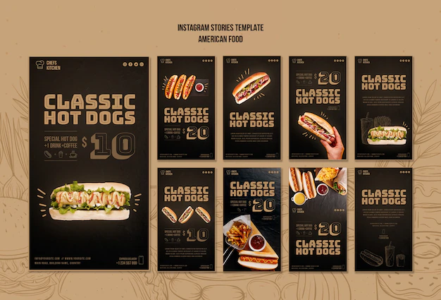 Free PSD | American classic hot dogs instagram stories